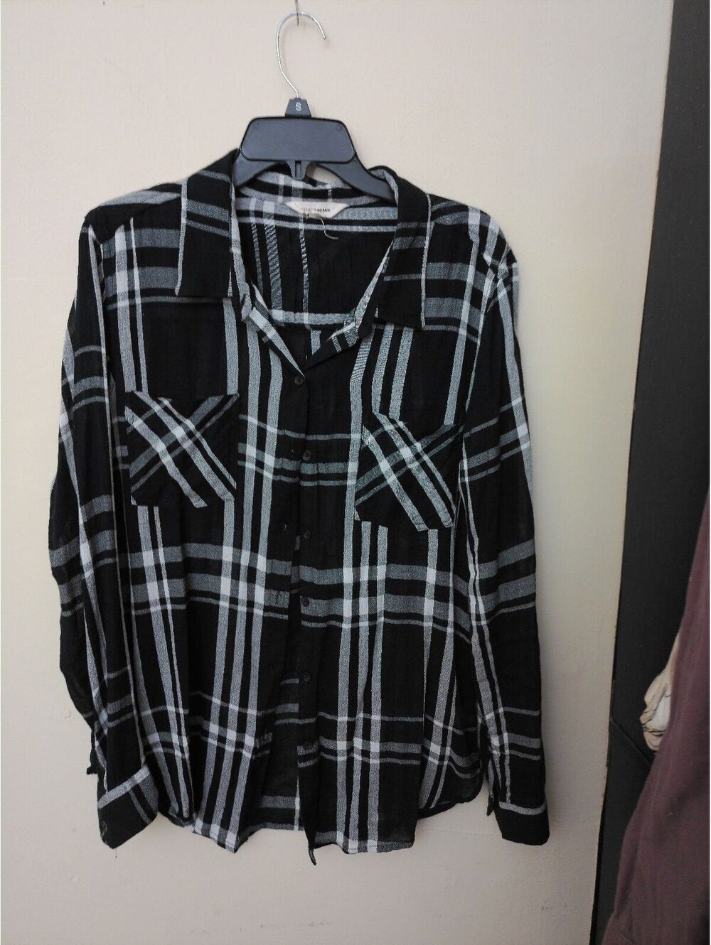 Lucky Brand Black and White Plaid Button-Up Shirt Large‎